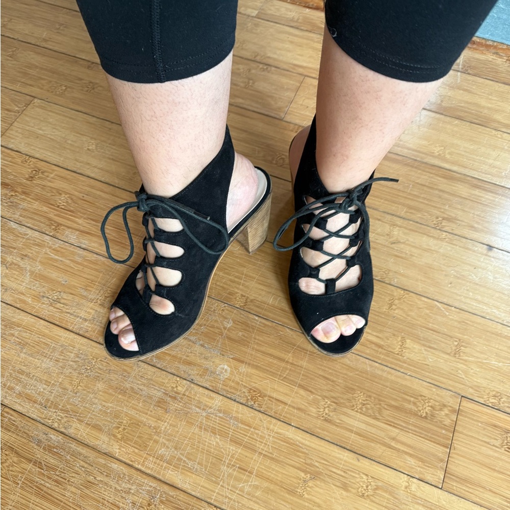Catherine Malandrino Black Lace-Up Heels
